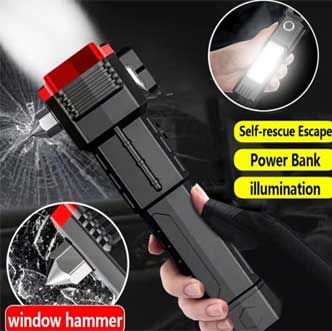Versatile High Power Led Flashlight With Power Bank and Window Hammer